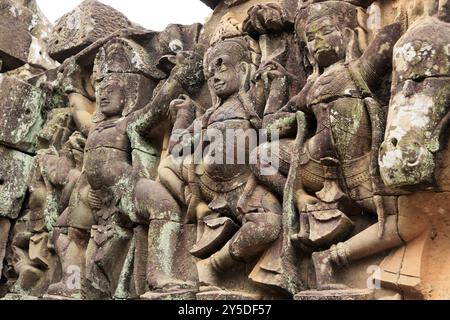 Relief sur un mur du temple du Bayon à Angkor Thom au Cambodge Banque D'Images