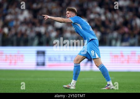 Turin, Italie. 21 septembre 2024. Scott McTominay de la SSC Napoli fait des gestes lors du match de Serie A entre la Juventus FC et la SSC Napoli au stade Allianz le 21 septembre 2024 à Turin, Italie . Crédit : Marco Canoniero/Alamy Live News Banque D'Images