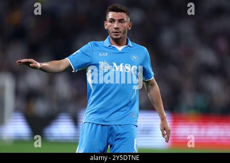 Turin, Italie. 21 septembre 2024. Billy Gilmour de la SSC Napoli fait des gestes lors du match de Serie A entre la Juventus FC et la SSC Napoli au stade Allianz le 21 septembre 2024 à Turin, Italie . Crédit : Marco Canoniero/Alamy Live News Banque D'Images