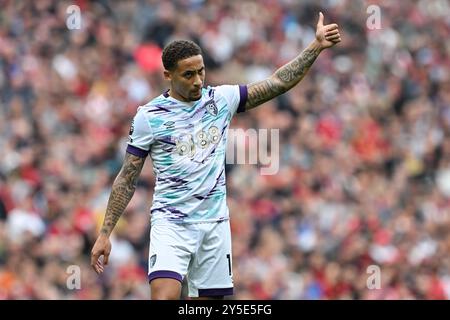 Liverpool, Royaume-Uni. 21 septembre 2024. Marcus Tavernier de Bournemouth réagit lors du match de premier League Liverpool vs Bournemouth à Anfield, Liverpool, Royaume-Uni, le 21 septembre 2024 (photo de Cody Froggatt/News images) à Liverpool, Royaume-Uni, le 21/09/2024. (Photo de Cody Froggatt/News images/Sipa USA) crédit : Sipa USA/Alamy Live News Banque D'Images