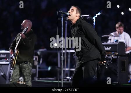 Liam Gallagher en tête du combat mondial des poids lourds de l'IBF au stade de Wembley à Londres. Date de la photo : samedi 21 septembre 2024. Banque D'Images