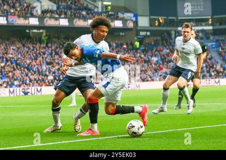 Glasgow, Royaume-Uni. 21 septembre 2024. Les Rangers FC ont joué le Dundee FC à l'Ibrox Stadium, Govan, Glasgow en premier Sports Cup 2024/25. Le score final était Rangers 3 - 0 Dundee. Les buts ont été marqués par C. Dessers (Rangers 9) 18 minutes et 66 minutes et J Tavernier (Rangers 2) 50 minutes, penalty. Dessers a été nommé homme du match. Crédit : Findlay/Alamy Live News Banque D'Images