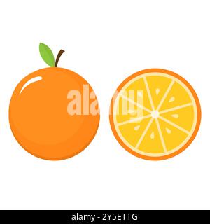 Fruits orange avec des feuilles et des tranches icône vecteur isolé Illustration de Vecteur
