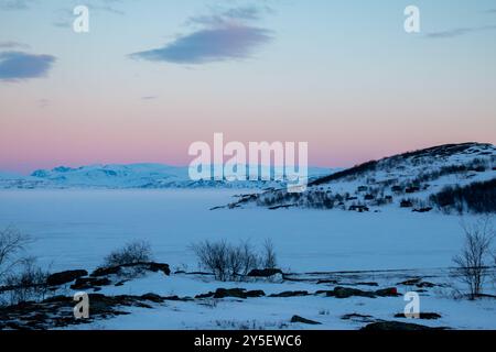 Staloluokta au parc national de Padjelanta en hiver, Laponie, Suède Banque D'Images