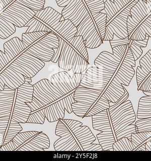 Feuilles de banane sans couture dessin à la main d'art de ligne Illustration de Vecteur