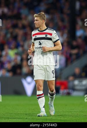 Selhurst Park, Selhurst, Londres, Royaume-Uni. 21 septembre 2024. Premier League Football, Crystal Palace contre Manchester United ; Rasmus Hojlund de Manchester United Credit : action plus Sports/Alamy Live News Banque D'Images