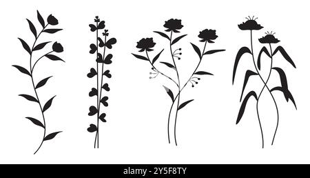 Collection florale silhouette pour invitations de mariage. Illustration vectorielle Illustration de Vecteur