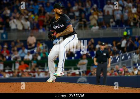 Jesus Tinoco P #38 - août 25, Miami Marlins v Chicago Cubs at Loan Depot Park le 25 août 2024 à Miami, Floride. (Photo de Chris Arjoon) Banque D'Images