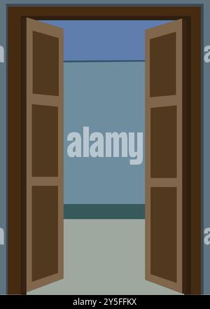 porte ouverte marron avec conception vectorielle de cadre de porte. symbole de porte avant isolé sur le concept blanc de portes d'entrée de maison background.indian Illustration de Vecteur