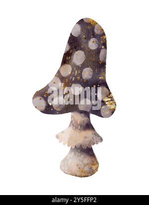 Une sculpture de champignon saisissante et vibrante qui présente une variété de motifs uniques et de couleurs vives. Objet isolé sur fond blanc pour la conception d'un livret, flyer, e-pack, sites web, articles, étiquette ou publicité. Art numérique dans le style aquarelle. Banque D'Images