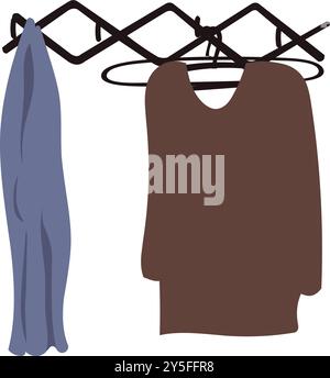 crochet cintre de vêtements avec des vêtements sur elle illustration vectorielle. icône de conception de cintre mural isolé sur fond blanc Illustration de Vecteur