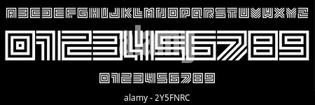 Police labyrinthe géométrique, lignes structurées audacieuses, motifs carrés complexes pour une marque futuriste, des designs technologiques, une marque sportive, des numéros de maillot, une équipe Illustration de Vecteur