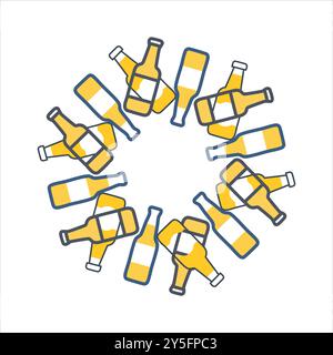 Bouteilles eer dans la conception circulaire : Fun Party, boisson alcoolisée, Art vectoriel minimal Illustration de Vecteur