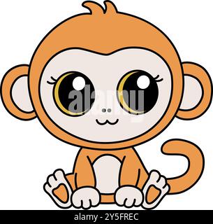 Zodiaque singe chinois animal de l'icône de signe du nouvel an. Asiatique kawaii style mignon illustration isolée de la mascotte singe. Adorable copycat orange avec de grands yeux Illustration de Vecteur