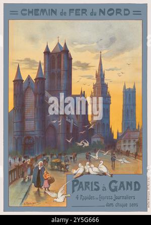 Chemin de fer du Nord. Paris à Gand de Georges Fraipont (1873-1912). Affiche publiée en 1892 en France. Banque D'Images