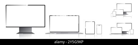Moniteur d'ordinateur, ordinateur portable, tablette et téléphone portable - illustration vectorielle Illustration de Vecteur