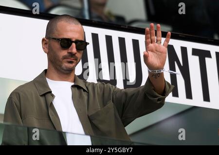 Turin, Italie. 21 septembre 2024. Leonardo Bonucci fait des gestes avant le match de football de Serie A entre la Juventus FC et la SSC Napoli. Crédit : Nicolò Campo/Alamy Live News Banque D'Images