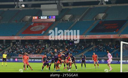 New Delhi, Delhi, Inde. 20 septembre 2024. Coup franc lors de la saison 11 de l'Indian Super League (ISL) 2024-25 entre le Punjab FC et l'Odisha FC au Jawaharlal Nehru Stadium, New Delhi, Inde, le 20 septembre 2024. (Crédit image : © Avijit Das/ZUMA Press Wire) USAGE ÉDITORIAL SEULEMENT! Non destiné à UN USAGE commercial ! Crédit : ZUMA Press, Inc/Alamy Live News Banque D'Images