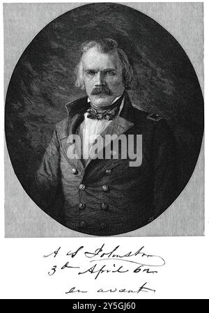 Albert Sidney Johnston (1803-1862 ) - Portrait, gravure historique Banque D'Images