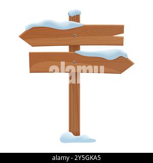 Illustration vectorielle de panneaux de direction en bois recouverts de neige, idéal pour les conceptions saisonnières. Illustration de Vecteur