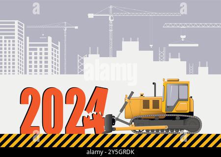 Sortie 2024 hochets de bulldozer sur fond de chantier. Illustration de Vecteur