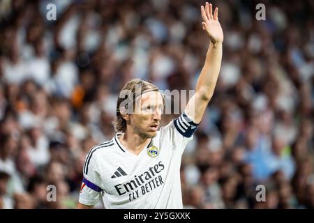 Madrid, Espagne. 21 septembre 2024. Luka MODRIC du Real Madrid lors du match de football de la ligue espagnole entre le Real Madrid et le RCD Espanyol de Barcelone le 21 septembre 2024 au stade Santiago Bernabeu de Madrid, Espagne - photo Matthieu Mirville/DPPI crédit : DPPI Media/Alamy Live News Banque D'Images