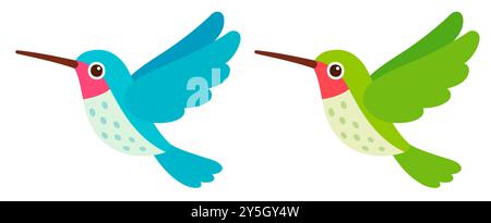 Dessin de colibri de dessin animé simple. Oiseau colibri bleu et vert. Illustration clip art vectorielle isolée. Illustration de Vecteur