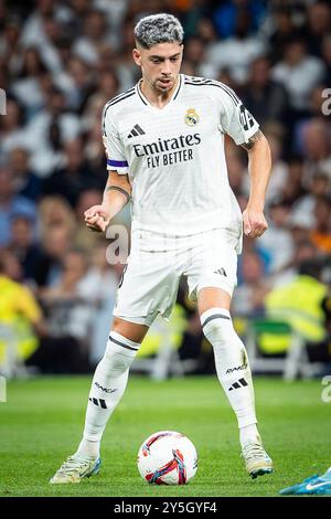Madrid, France, Espagne. 21 septembre 2024. Federico VALVERDE du Real Madrid lors du match de LaLiga entre le Real Madrid CF et le RCD Espanyol de Barcelona au stade Santiago Bernabeu le 21 septembre 2024 à Madrid, Espagne. (Crédit image : © Matthieu Mirville/ZUMA Press Wire) USAGE ÉDITORIAL SEULEMENT! Non destiné à UN USAGE commercial ! Banque D'Images
