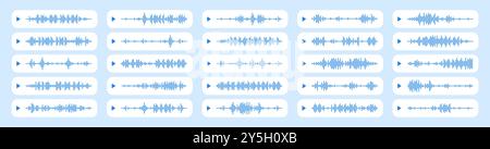 Ondes sonores vocales de podcast et ondes sonores audio de musique pour messages, modèles vectoriels. Icônes d'enregistrement d'ondes sonores pour la diffusion audio de podcasts ou de musique en ligne et les ondes sonores de messages vocaux de téléphone mobile Illustration de Vecteur