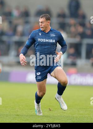 22 septembre 2024 ; Salford Community Stadium, Salford, Lancashire, Angleterre; Gallagher Premiership Rugby, Sale Sharks versus Harlequins ; Tom Roebuck de Sale Sharks Banque D'Images