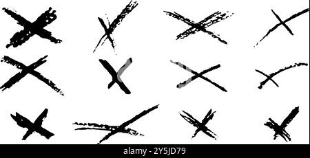 Ensemble de formes de croix. Collection de signes dessinés à la main Black X. Aucun symbole pour vote, quiz ou sondage. Icônes de choix simples. Marque griffonnée croisée enfant Illustration de Vecteur