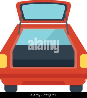 Voiture rouge avec coffre vide ouvert, prêt pour le chargement de bagages pour un voyage Illustration de Vecteur