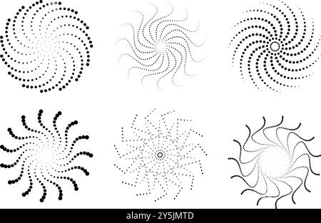 Six types différents de tourbillons avec des lignes pointillées, particules radiales définies. Illustration vectorielle Illustration de Vecteur