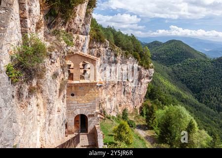 Sanctuaire de Santa Maria de Montgrony, Serra de Montgrony Gombrèn,, Gérone, Espagne Banque D'Images