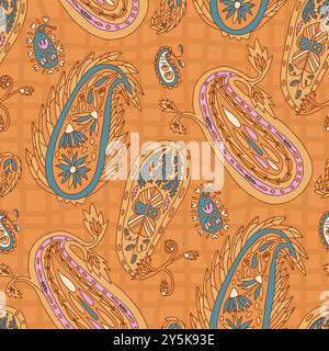 Motif Paisley sans couture. Fond sans fin à carreaux moderne ethnique. Motif de motif de motif de surface. Illustration vectorielle. Illustration de Vecteur
