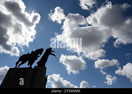 Monument au Grand-Duc Gediminuas à Vilnius, Lituanie Banque D'Images