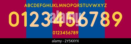 Typographie colorée du barça, chiffres et lettres arrondis, police amicale audacieuse pour l'image de marque des enfants, l'image de marque sportive, les numéros de maillot, les marchandises d'équipe. Vecteur Illustration de Vecteur