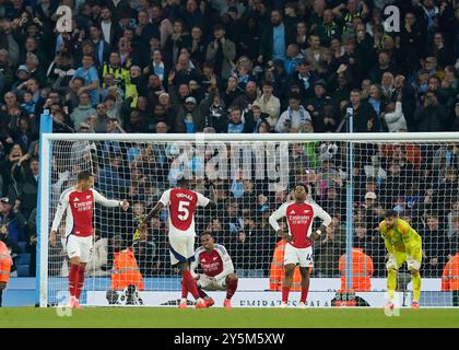 Manchester, Royaume-Uni. 22 septembre 2024. Les joueurs d'Arsenal quittent le match de premier League à l'Etihad Stadium de Manchester. Le crédit photo devrait se lire : Andrew Yates/Sportimage crédit : Sportimage Ltd/Alamy Live News Banque D'Images