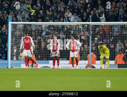 Manchester, Royaume-Uni. 22 septembre 2024. Les joueurs d'Arsenal quittent le match de premier League à l'Etihad Stadium de Manchester. Le crédit photo devrait se lire : Andrew Yates/Sportimage crédit : Sportimage Ltd/Alamy Live News Banque D'Images