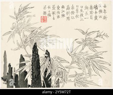 Bamboo, du peintre et calligraphe chinois Jin Nong (金農) créé en 1754. Dynastie Qing, encre sur papier, une des 12 peintures diverses. Banque D'Images