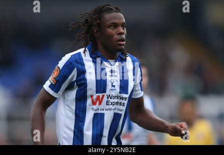 Nathan Asiimwe de Hartlepool United lors du match de la Ligue nationale de Vanarama entre Hartlepool United et Dagenham and Redbridge au Victoria Park, Hartlepool le samedi 21 septembre 2024. (Photo : Michael Driver | mi News) crédit : MI News & Sport /Alamy Live News Banque D'Images