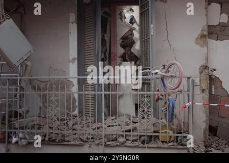 Saviano, Italie. 22 septembre 2024. Que reste-t-il du bâtiment qui s'est effondré après une fuite de gaz dans la ville de Saviano dans la province de Naples. Crédit : Vincenzo Izzo/Alamy Live News Banque D'Images