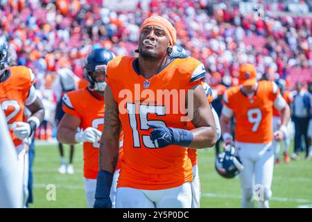 Tampa Bay, Floride, États-Unis, 22 septembre 2024, Nik Bonitto, joueur des Broncos de Denver, #15 au Raymond James Stadium. (Crédit photo : Marty Jean-Louis/Alamy Live News Banque D'Images