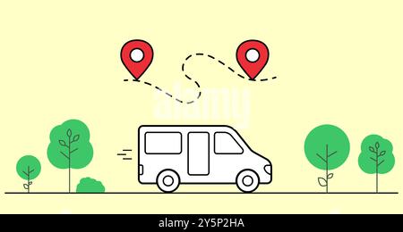 Coursier roule le long de la route sur un livrant des ordres à différents points. Illustration de Vecteur