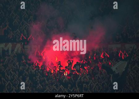 Milan, Italie. 03 août 2021. Les supporters de Milan lors du match de Serie A entre l'Inter et Milan au stade San Siro de Milan, dans le nord de l'Italie - dimanche 22 septembre 2024. Sport - Soccer . (Photo de Spada/Lapresse) crédit : LaPresse/Alamy Live News Banque D'Images