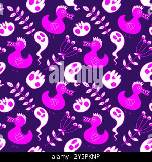 Halloween animaux sans couture crânes et canards modèle pour l'emballage du papier et des tissus et des draps et des vêtements pour enfants imprimés et accessoires de fête d'automne. Hig Banque D'Images
