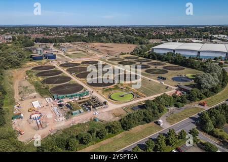 Vue aérienne des ateliers de traitement de Severn Trent à Hinckley (LE10), Leicestershire, Angleterre. Banque D'Images