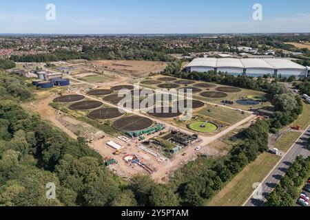 Vue aérienne des ateliers de traitement de Severn Trent à Hinckley (LE10), Leicestershire, Angleterre. Banque D'Images