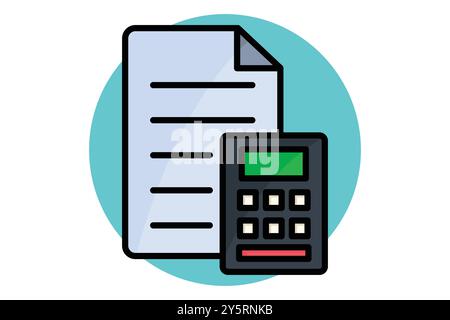 Icône de contour coloré comptable. document avec calculatrice. icône associée à la facture et au paiement. illustration vectorielle des éléments métier Illustration de Vecteur
