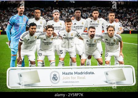 Équipe du Real Madrid lors du championnat espagnol de LaLiga match de football entre le Real Madrid et le RCD Espanyol de Barcelone le 21 septembre 2024 au stade Santiago Bernabeu à Madrid, Espagne Banque D'Images